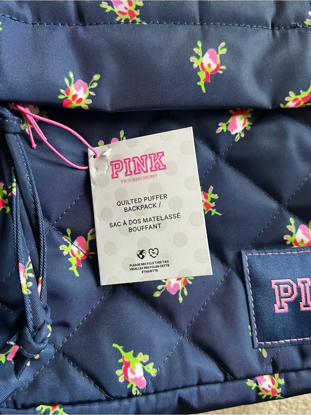 PINK Victoria's Secret Navy Quilted Floral Backpack